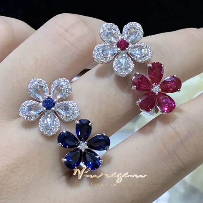 Vinregem – bague ouverte en forme de fleur pour femmes