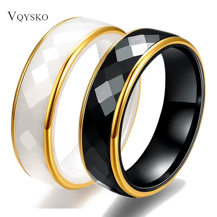 Bague à facettes en céramique pour femmes, 6mm, coupe à la mode, minimaliste, pour Couple, bandes confortables, fiançailles, mariage, bijoux