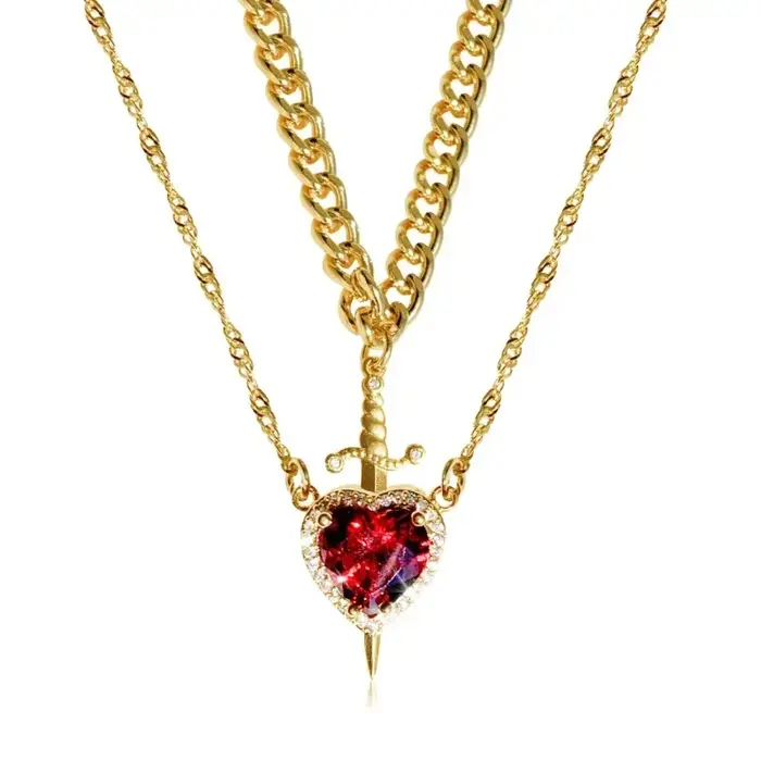 Collier cœur zircone pour femme et épée en acier inoxydable pour homme ensemble bijoux occasions spéciales