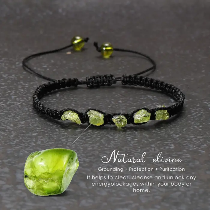 Bracelet en péridot naturel tissé à la main unisexe pour homme et femme occasion spéciale cadeau unique