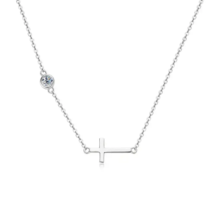 Collier pendentif croix Moissanite M-JAJA, couleur D, diamant VVSI plaqué or 18 carats, chaîne en ar