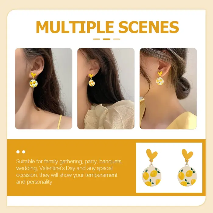 Boucles d'Oreilles Citron en Coton Unique pour Femmes Occasions Spéciales Élégantes Tendances Mode Créatives Faites pour les Annivésaires Fêtes des Mères Cadeaux Originaux