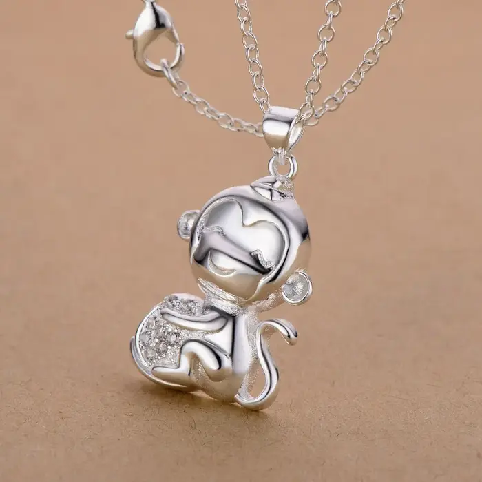 Collier en argent sterling 925 avec pendentif singe