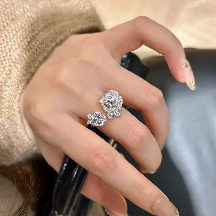Ensemble de bijoux pour femmes, couleur or rétro français, Double Rose, fleurs incrustées de Zircon 