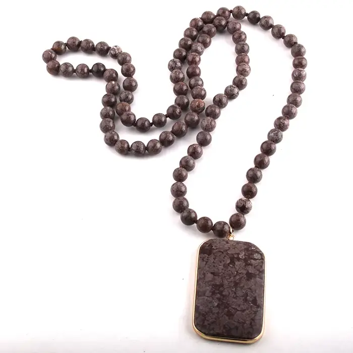 RH – collier avec pendentif en pierres naturelles, Long, Semi-précieux, rectangulaire, bijoux à la m