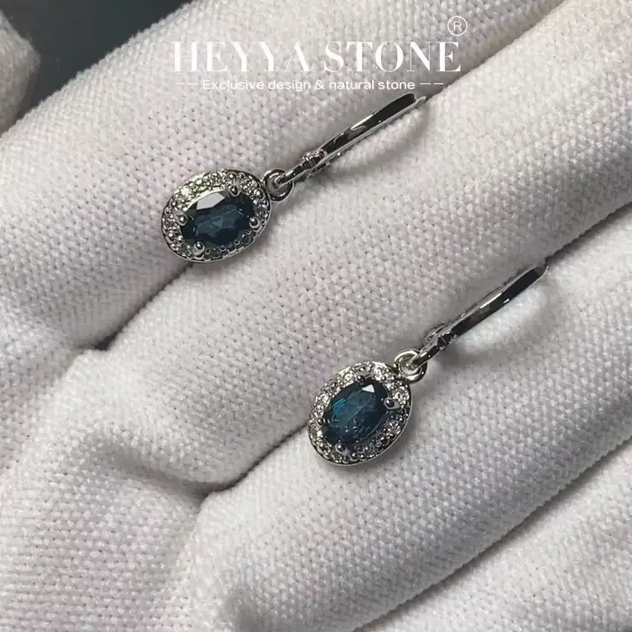 HEYYA STONE Vintage naturel bleu topaze boucles d'oreilles Simple classique rond cercle pierres préc