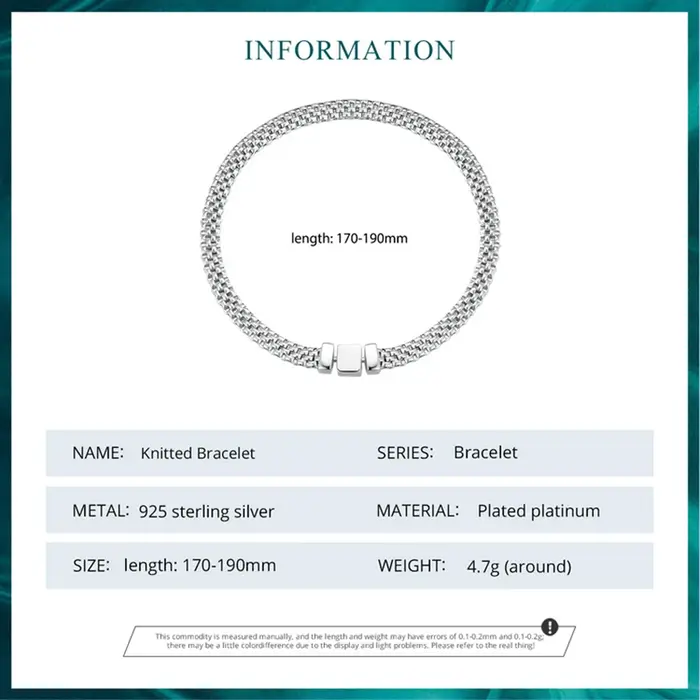 Bamoer Bracelet tressé 925 en argent Sterling Unique boucle carrée