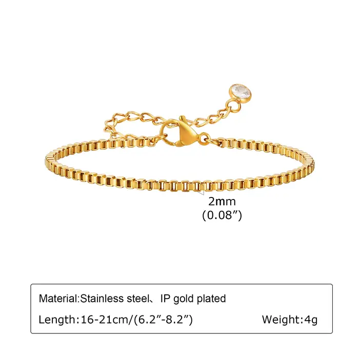 Bracelet en acier inoxydable anti-ternissement plaqué or empilable pour femme, bracelet fin à chaîne