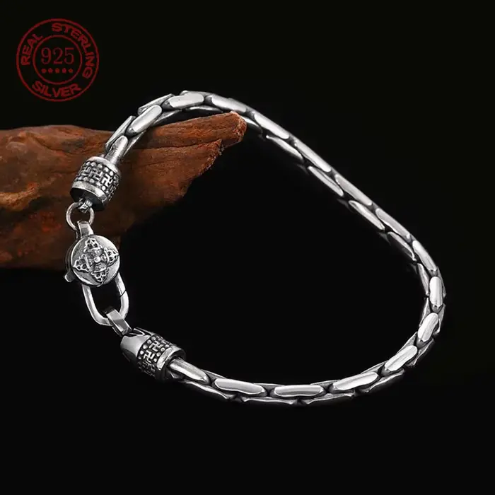 Grande vente réel S925 argent sterling rétro style punk personnalité à la mode bracelet en bambou ho