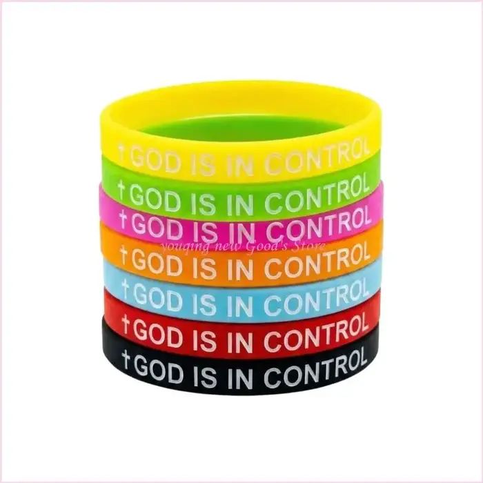 57QA 7 pièces bracelets en caoutchouc souple avec texte inspirant effet lueur