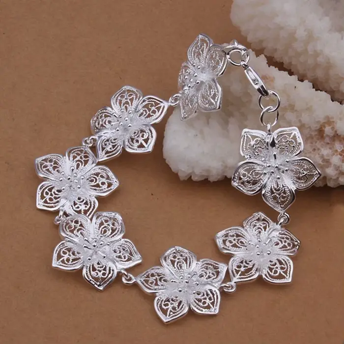 Bracelet en argent Sterling 925, chaîne à fleurs, élégant, beau, bijoux de mariage pour femmes, mign