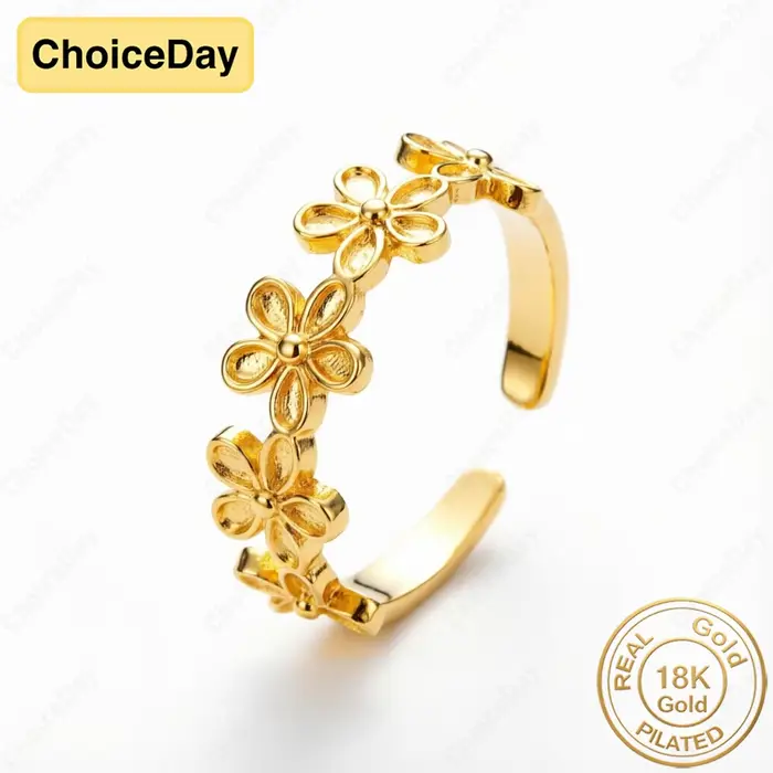 Bague florale luxueuse et exquise plaquée or 18 carats, accessoires de bijoux élégants pour femmes, 