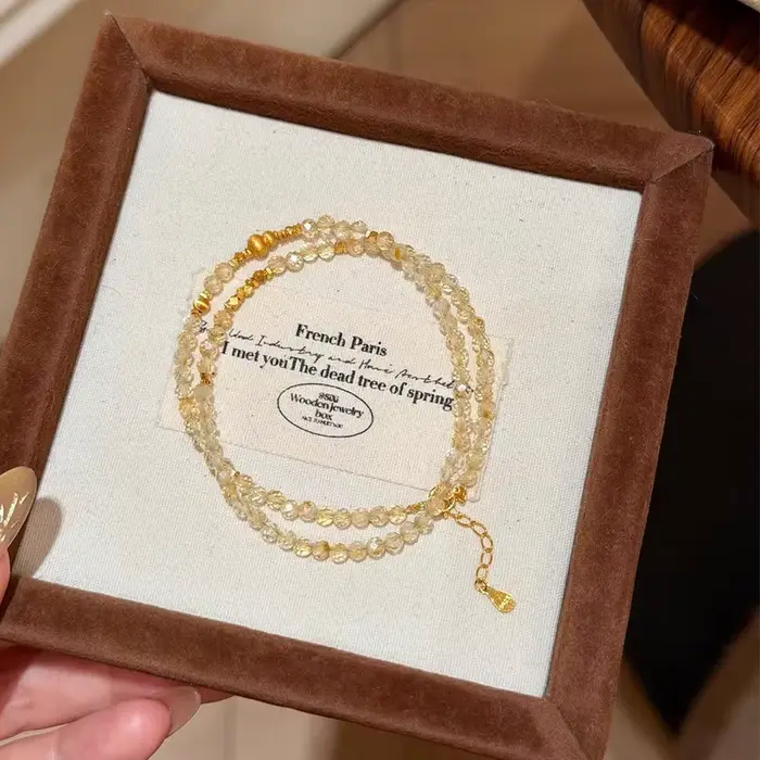 Bracelet en perles de citrine naturelle pour femme, style chinois, double couche, avec breloque gour