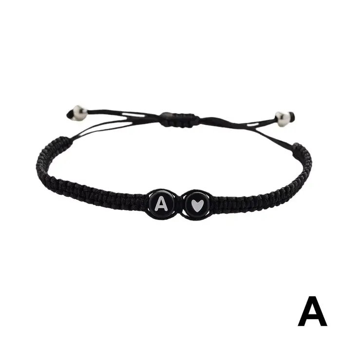 Bracelet tissé à 26 lettres, réglable, tissé à la main, tressé pour Couple, avec perles noires et bl