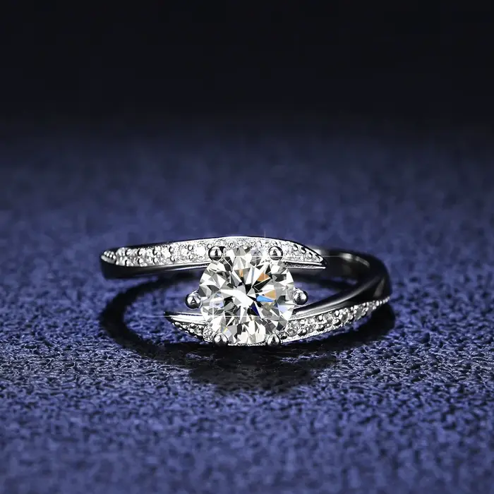 Bague de luxe en or blanc massif 18 carats, 1CT, 6.5mm, bague de fiançailles en Moissanite pour femm
