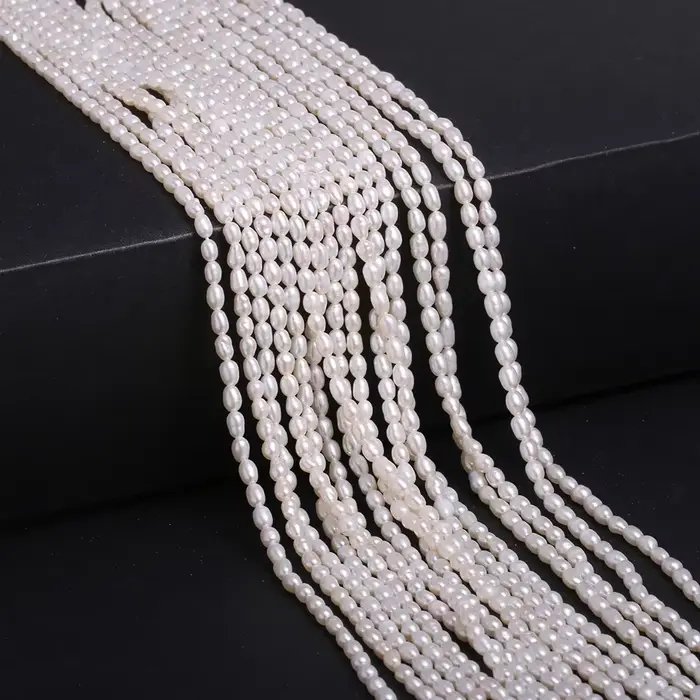 Perle d'eau douce naturelle perlée de haute qualité en forme de riz, poinçon, perles amples pour la 