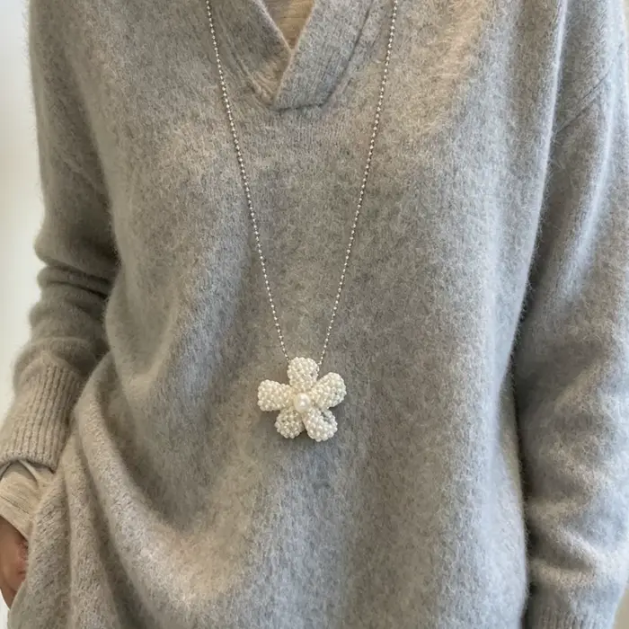 Nouveau Collier Long Créatif en Fausse Perle et Fleur pour Femme, Pendentifs Élégants Faits Main pou