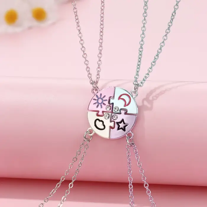 4 pièces/ensemble couleur couture étoiles lune soleil nuages meilleur ami collier BFF amitié bijoux 