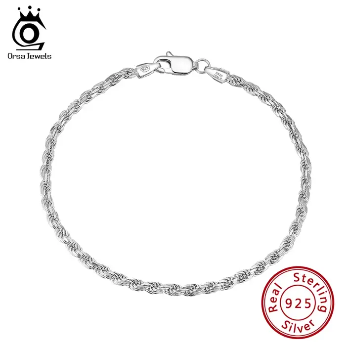 ORSA JEWELS 18K plaqué or corde chaîne Bracelet quotidien Simple Style 925 Stelring argent pour femmes hommes Bracelet chaîne cadeau SB101