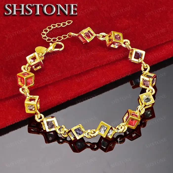 Bracelet en or 18 carats avec zircon coloré pour femme