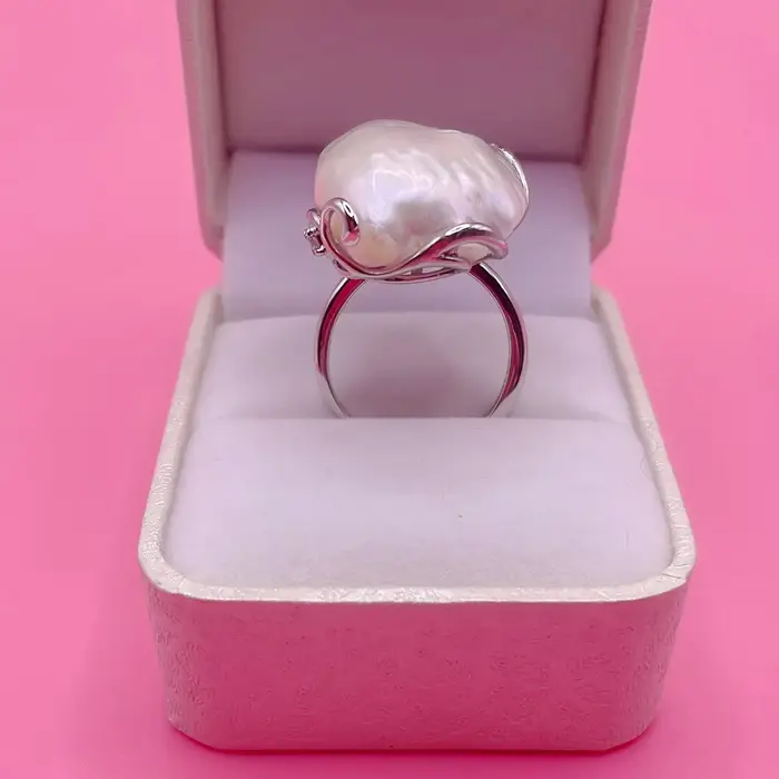 Bague élégante en perle baroque naturelle irrégulière AAA20-24mm 925S