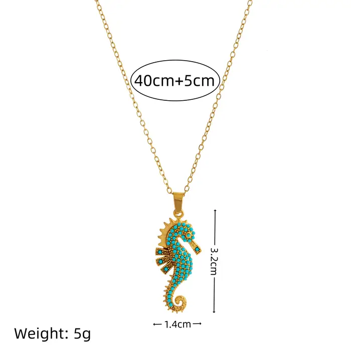 Collier pendentif hippocampe acier inoxydable plaqué or avec incrustation de zircon bijoux femme style classique pour occasions spéciales