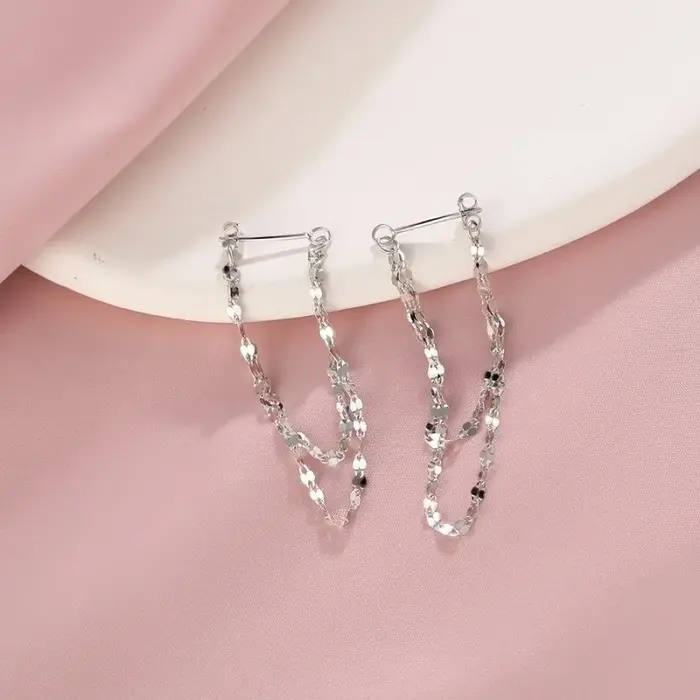Boucles d'oreilles à pampilles Double couche en argent Sterling 925, longues boucles d'oreilles à ch