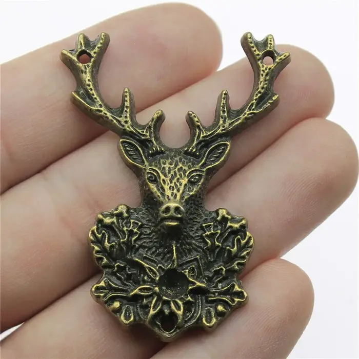 WYSIWYG 1 pièces 51x38mm renne tête de cerf bois pendentifs fabrication de bijoux Antique Bronze cou