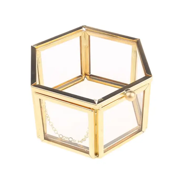 Boîte à bijoux vintage transparent en verre Organisateur bijoux géométrique doré