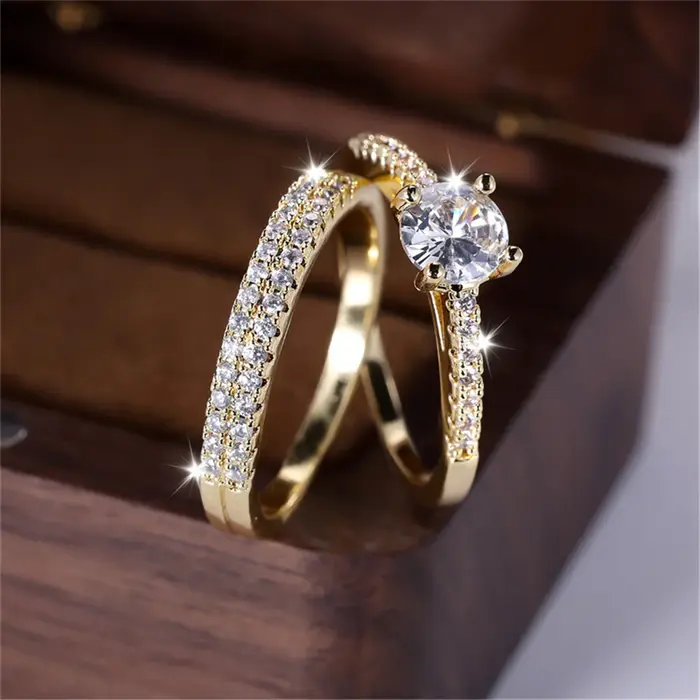 Ensemble de bagues de luxe en pierre de Zircon blanc pour femmes