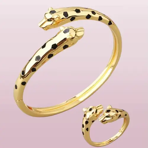 Taille 17 cm mince lisse Double noir léopard manchette Bracelets Bracelets panthère ensemble de bijo