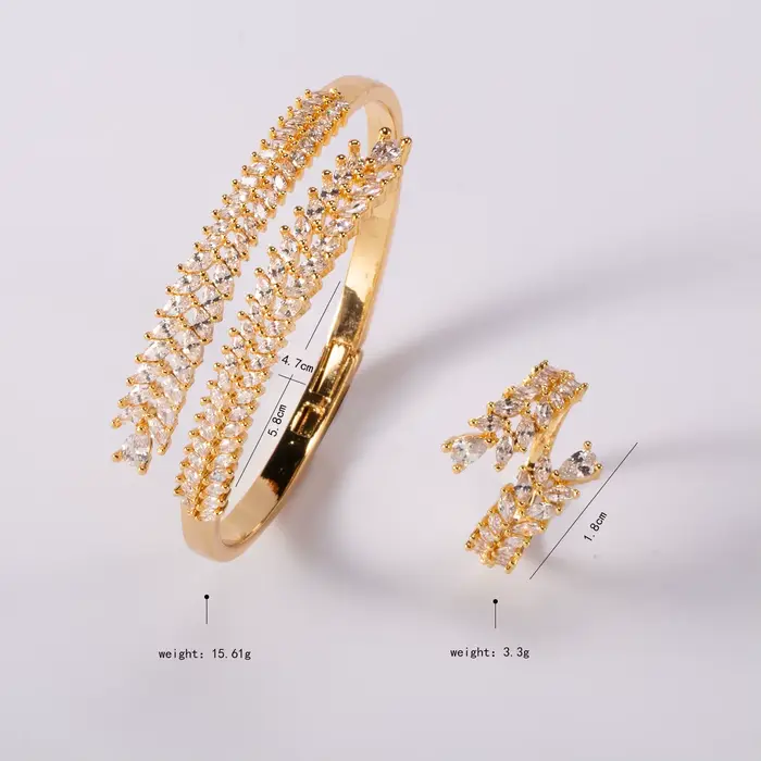 Ensemble bague et bracelet hypoallergénique en or avec zircon marquise, bracelet manchette ajustable et bague ouverte, cadeau pour demande en mariage de demoiselle d'honneur, usage quotidien