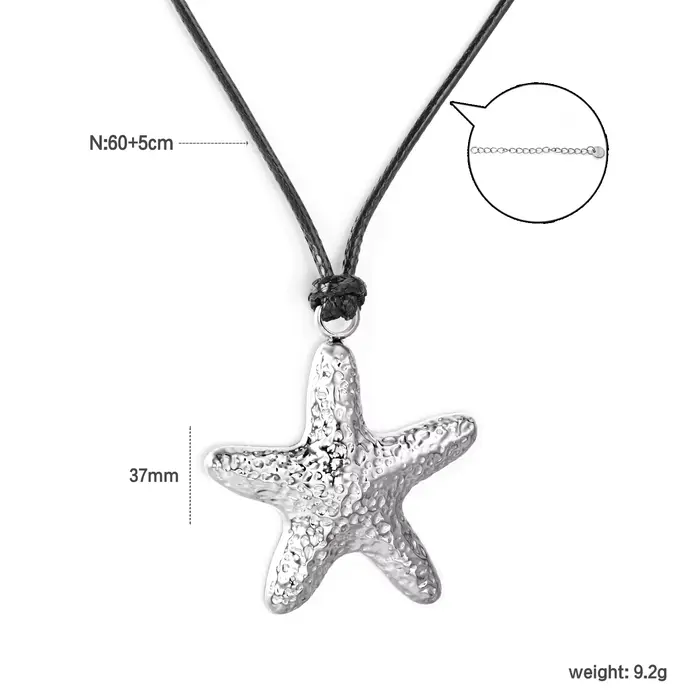 LUXUKISSKIDS Collier Bohème Y2K avec Pendentif Grande Étoile de Mer Texturée, Chaîne en Corde, Acces