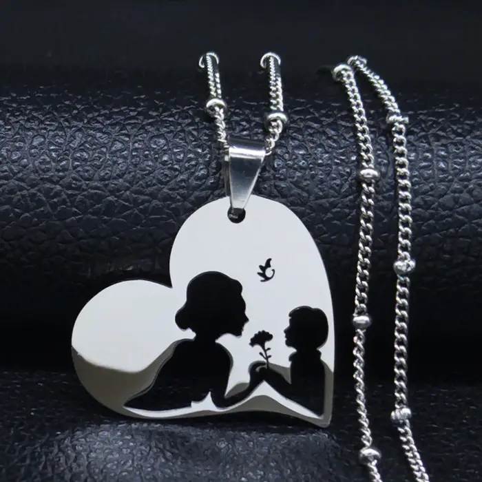 Collier Maman et Bébé Fête des Mères Bijou en Acier Inoxydable avec Pendentif Or Argent Rouge Rouille Femme Occasions Spéciales