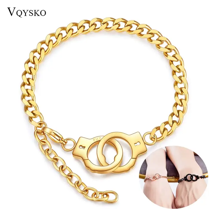 Bracelet de Couple en acier inoxydable, menottes pour femmes et hommes, chaîne de couleur or, accessoires, bijoux, vente en gros