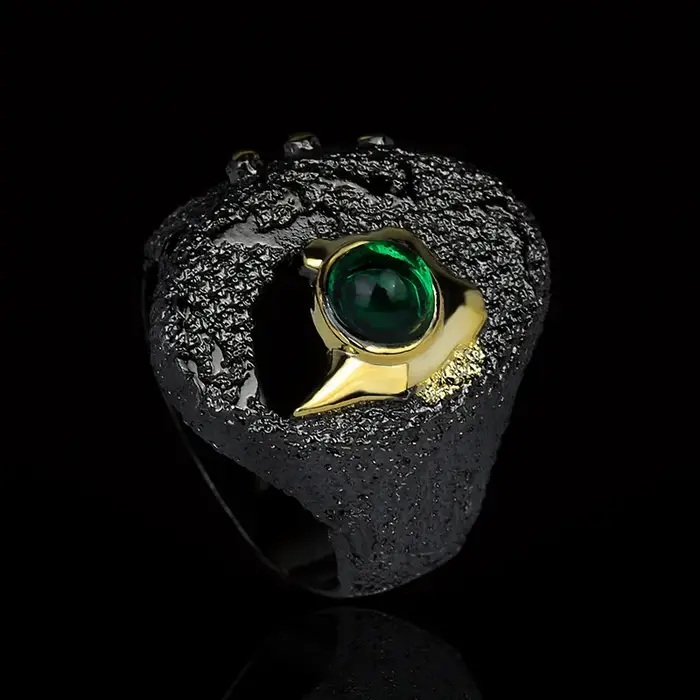 Bague creuse en or noir pour femmes, incrustée de Zircon vert, bijoux créatifs, bague de mariage pou