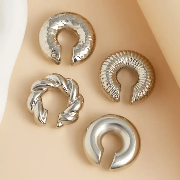 Boucles d'oreilles en acrylique simples en forme de C, 4 pièces, Non percées, couleur or argent, bou