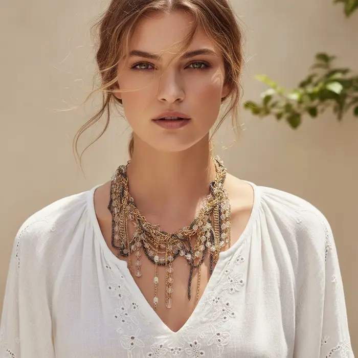 Colliers vintage bohèmes ZAA avec pampilles en cristal pour femmes