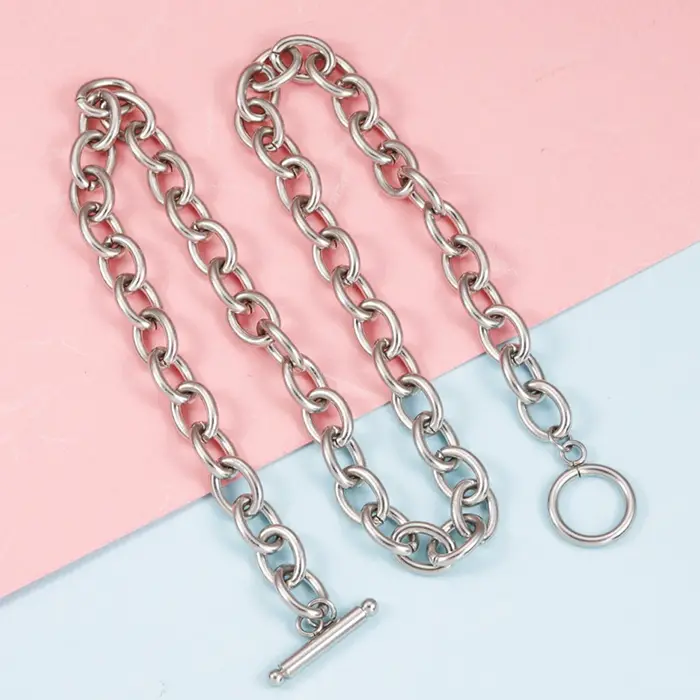 Collier épais plaqué or 18 carats pour femmes, fermoir en argent titane, collier à bascule épais, fe