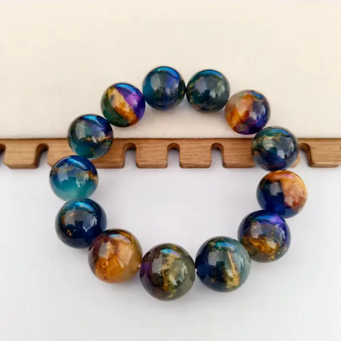 Bracelet rond en résine avec perles, bracelet multicolore à motifs tourbillonnants et paillettes dor