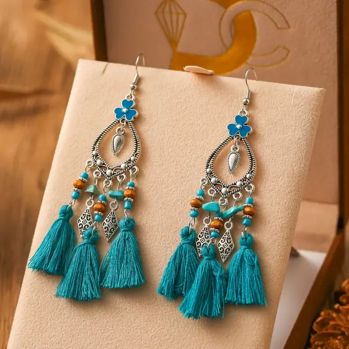 Boucles d'oreilles bohème en forme de cœur et de fleur pour femmes
