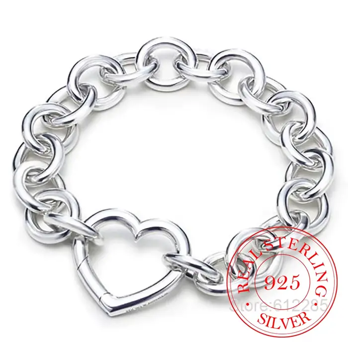 Bracelet en argent Sterling 925 massif, en forme de cœur d'amour, à la mode, 20cm, cadeau pour adole