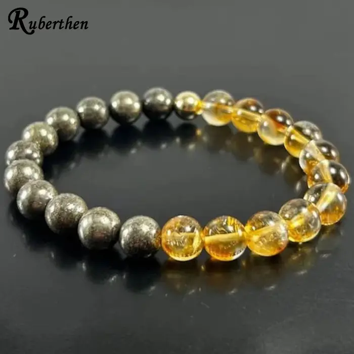 Ruberthen 8 MM Pyrite Citrine Bracelet en cristal de guérison hommes femmes puissant Bracelet de pie