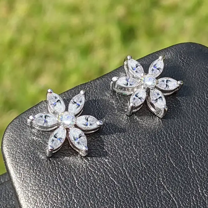 Boucles d'oreilles à clous en Moissanite pour femmes, grappe de fleurs, diamant de laboratoire, taille Marquise, bijoux fins en argent Sterling 925