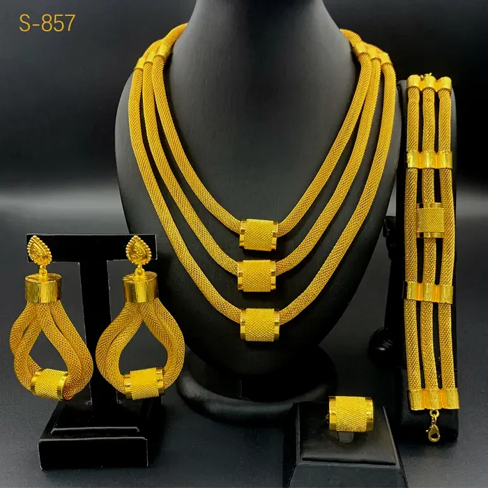Ensemble de bijoux de luxe éthiopiens multicouches couleur or 24 carats pour femmes