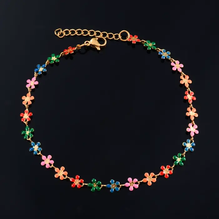 Bracelet de fleur en acier inoxydable pour femme, bohème coloré, bracelet de pied de rinçage, bracel
