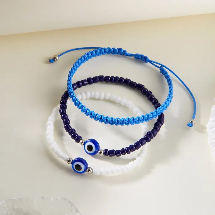 Lucky Evil Eye-Ensemble de bracelets de perles de riz réglables pour femmes et hommes, ULcommandée à