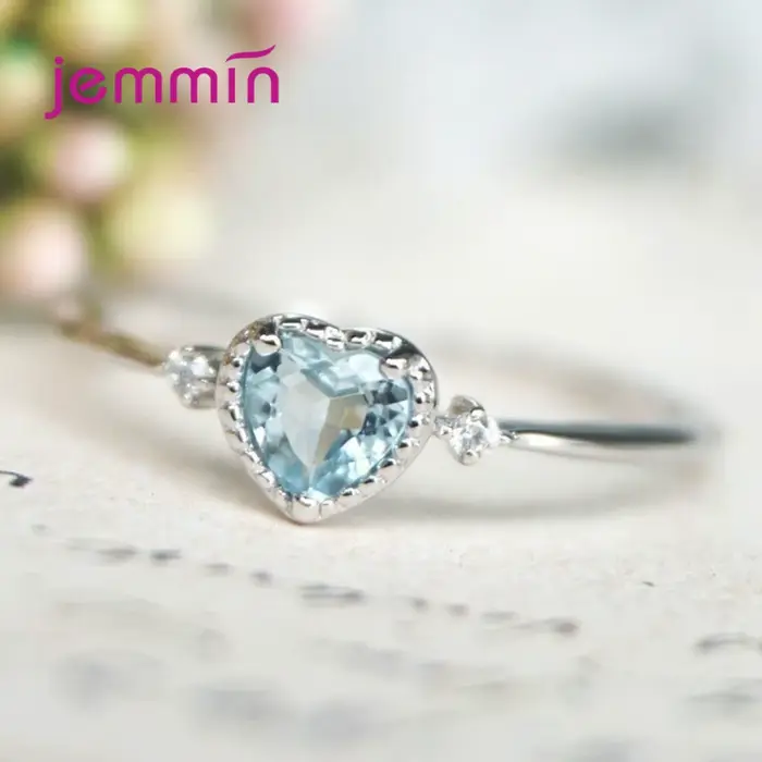 Bague en argent Sterling 100% bleu clair