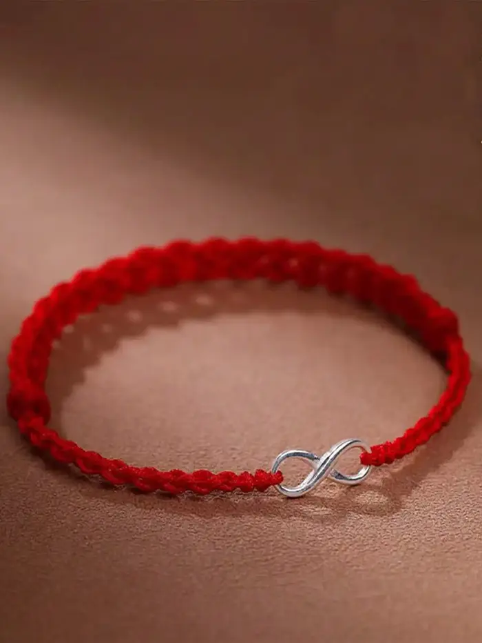 Bracelet en argent sterling S925 avec symbole de l'infini et cordon rouge