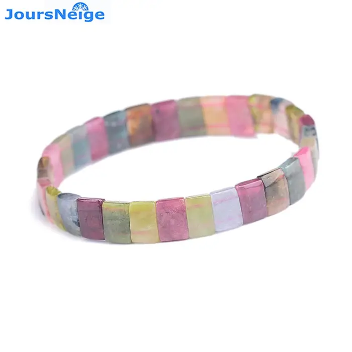 JoursNeige-Bracelet en Pierre de Tourmaline Arc-en-ciel Naturelle, Perles à Main, Multicolore, Bijou